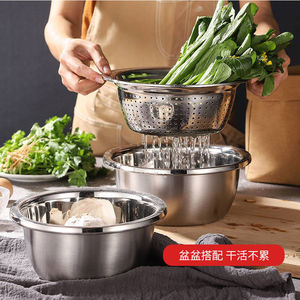 Escurridor de doble capa de acero inoxidable 304 para lavar verduras, frutas, arroz y amasar masa con función de drenaje. - Product Image 2