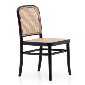 Modern Rattan Dining <b>Chair</b> Wooden <b>Caned</b> Side <b>Chair</b> Black Frame Event Restaurant Seating cushion option - Product Image 1