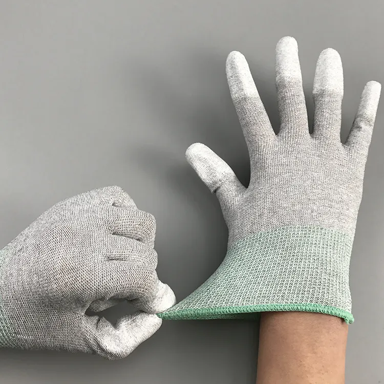 Pu Top Fit Fingers pitzen beschichtete Arbeits sicherheit Kohle faser Anti statische Esd Reinraum-Polyester handschuhe