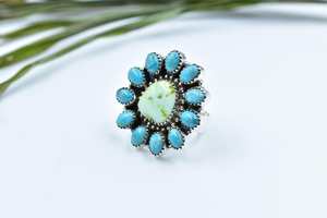 Anillo ajustable hecho a mano Palomino Mojave turquesa anillo de declaración de Plata de Ley 925 para mujer - Product Image 4