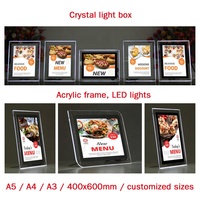 Support de bureau ultra-mince en promotion, cadre de boîte lumineuse publicitaire LED en acrylique cristal, simple face, noir/blanc, bord transparent, A5/A4/A3/A2