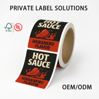 Étiquette alimentaire personnalisée en papier couché brillant écologique et imperméable pour sauce piquante, autocollant en rouleau avec logo de marque imprimé numériquement
