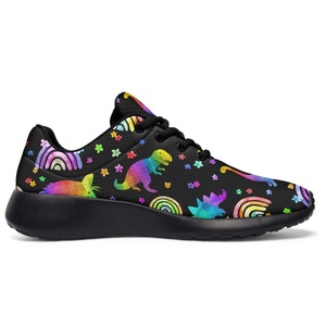 Zapatillas Deportivas al por Mayor de Fábrica, Zapatillas Personalizadas con Estampado de Dinosaurios Arcoíris, Zapatillas Ligeras Casuales para Caminar para Mujer - Product Image 4