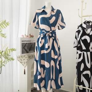Tương Phản In Ấn Giản Dị Dresses V Cổ Ngắn Tay Áo Lần Lượt Xuống Cổ Áo Voan Ăn Mặc Pháp Tea <span class=keywords><strong>Break</strong></span> Phong Cách Quần Áo Cho Phụ Nữ - Product Image 1