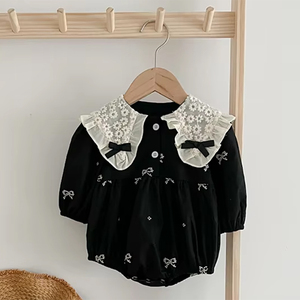 Abbigliamento per Neonati 2026 Nuova Primavera Tutina per Bambine con Fiocco Ricamato Principessa in Cotone Tutine in Pizzo Pagliaccetto a Maniche Lunghe per Bambini - Product Image 2
