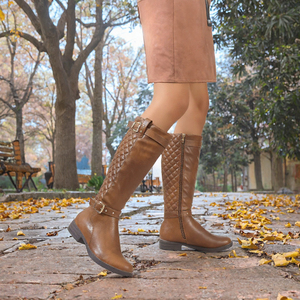 Botas de Mujer para Invierno/Otoño/Primavera, Cálidas, con Plataforma, de Caña Alta, con Hebilla de Malla, Diseño Sólido, Cierre de Cremallera Lateral, Tacón Medio - Product Image 2