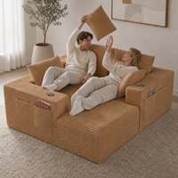 Ensemble de canapé modulaire convertible en forme de L pour quatre personnes avec fauteuil lounge, design moderne en tissu pour appartement et villa