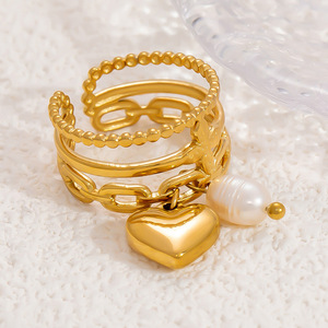 แหวนทองรูปหัวใจประดับมุกสำหรับผู้หญิง ชุดเครื่องประดับสำหรับใส่ทุกวัน พร้อมมุกน้ำจืดและดีไซน์จี้รูปหัวใจ - Product Image 4