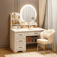 Tocador Moderno de Estilo Francés con Espejo Iluminado y Gabinete de Almacenamiento, Tocador Simple para Dormitorio Principal, Ideal para Apartamentos Pequeños