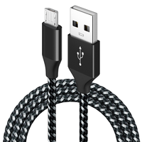 Câble de charge rapide tressé en nylon noir personnalisé de 3 pieds, micro-USB, 3A, pour montres intelligentes, alliage d'aluminium, cuivre pur