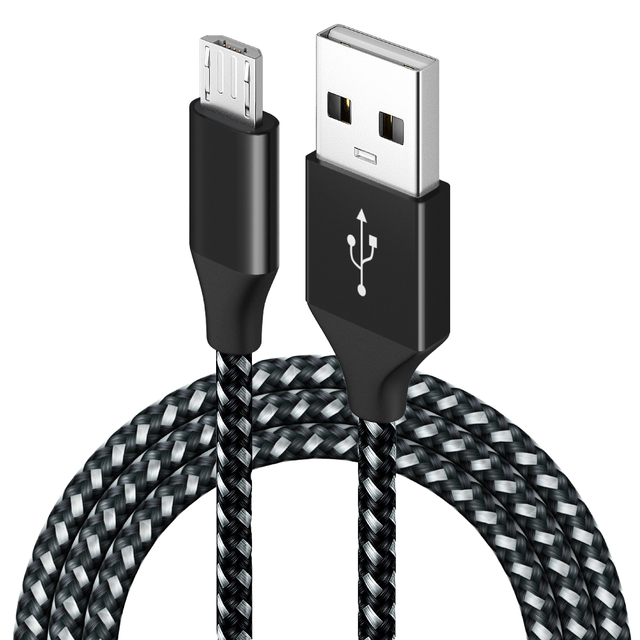 Custom 3ft Nylon Weave Black Micro-USB Braid Fast Charging Cable 3A for Smart Watches Aluminum Alloy Pure Copper
