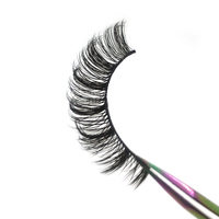 Faux cils russes 5D volumineux en gros sous marque privée, bande de cils 3D en faux vison 14mm, cils russes bouclés naturels en faux vison effet œil de chat