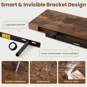 Étagère murale flottante en bois rustique marron pour salon, cuisine, salle de bain et décoration intérieure, avec supports invisibles - Product Image 5