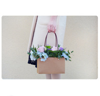 13 tailles, vente en gros pas chère, sac fourre-tout pliable en papier kraft imperméable, brun, rose, fleurs, arrangement floral, paniers à fleurs avec poignée