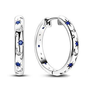 White Gold <b>Hoop</b> <b>Earrings</b> With Sapphire Star Moon Design Claw Setting For Women Romantic <b>Fashion</b> Jewelry - Product Image 1