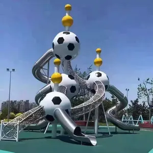 Amusement park soccer model steel structure slide with climbing net