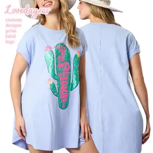 Lovedagear Custom Logo Blue Embroidery Patch Wild West Cactus Glitter Mini Dress For Women