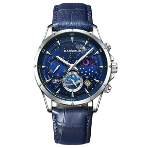 Reloj de cuarzo luminoso e impermeable para hombre, reloj de pulsera con cronógrafo y correa de cuero con esfera estrellada de lujo - Product Image 5