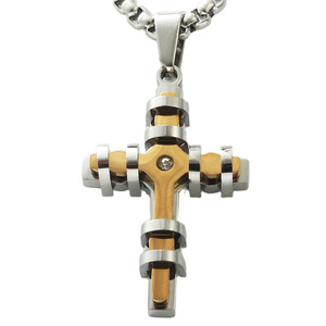 Men's Stainless Steel <b>Cross</b> Pendant Necklace With Diamond Bezel Setting Geometric Design 120112 - Product Image 1