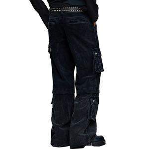 Pantalones Cargo de Hombre de Algodón 100% de Pana, de Pierna Recta, Estilo Urbano, con Detalles Personalizados, Lavado Negro, Venta al por Mayor - Product Image 3