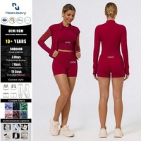 Ensemble de yoga 3 pièces pour femme : veste zippée à col montant, soutien-gorge de sport, short cycliste taille haute, tissu ultra doux extensible dans les quatre sens