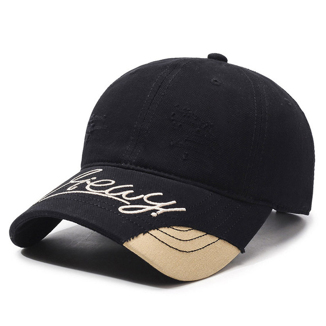 Broken Hole Retro Contrasting Design Letter Embroidered Sporty 6-Panel Cotton Baseball Cap Adjustable Metal Buckle Simple