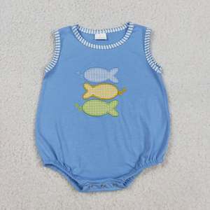 Conjunto de Ropa para Bebés con Bordado de Peces a Juego para Hermanos, Ecológico, de Spandex/Poliéster, con Romper Tipo Burbuja y Camiseta Informal - Product Image 4