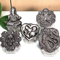 Crânes sculptés en obsidienne argentée naturelle, dragon, ange, décoration gothique, pierre de guérison, Reiki, cadeaux d'Halloween, vente en gros