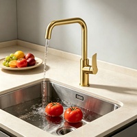 Robinet mélangeur de cuisine monocommande en laiton brossé or moderne Metalique 140033-BG à cartouche céramique, installation facile