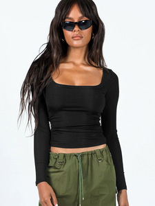 OEM Women Breathable Slim Fit Ribbed Knit Solid Color T <b>Shirt</b> Summer Casual Top Screen Printing Logo - Product Image 3
