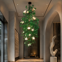 Lustre moderne en forme de feuille botanique verte, suspension florale, design de vigne en cascade pour hall d'hôtel, plafond haut, décoration de villa