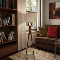 Lampe sur pied européenne en bois de noyer et laiton avec abat-jour en tissu couleur avoine, base LED E27 pour chambre à coucher, salon, bureau