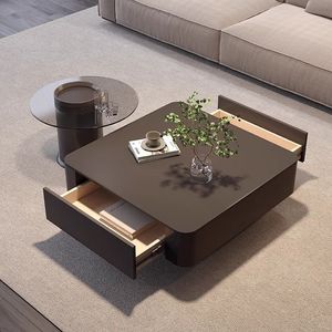 High-end Light Luxury Italian Style Square Coffee <strong>Table</strong> with Storage for <strong>Small</strong> Spaces Modern Living Room <strong>Black</strong> - Product Image 3