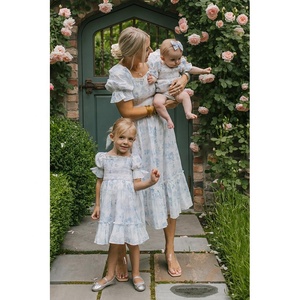 Vestido vintage para niñas, manga abombada corta <span class=keywords><strong>con</strong></span> puños elásticos, escote cuadrado elástico <span class=keywords><strong>con</strong></span> volantes - Product Image 3