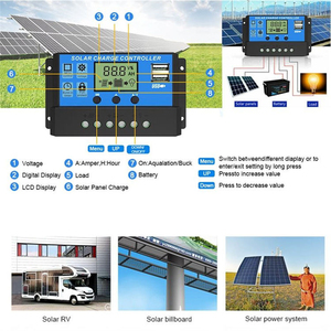 Contrôleur solaire 60A 12V 24V automatique PWM avec écran LCD intégré et double port USB, usage domestique - Product Image 4