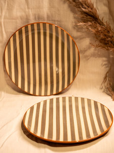 Handmade Indigo Blue Stripe High-Fired Stoneware Ceramic <b>Side</b> <b>Plate</b> Decorative Bowl Crackle Finish Oven Microwave Safe for - Product Image 3