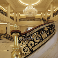 Rampe d'escalier intérieure en fer forgé doré pour hôtel, design traditionnel, résistant à la rouille, garantie 5 ans