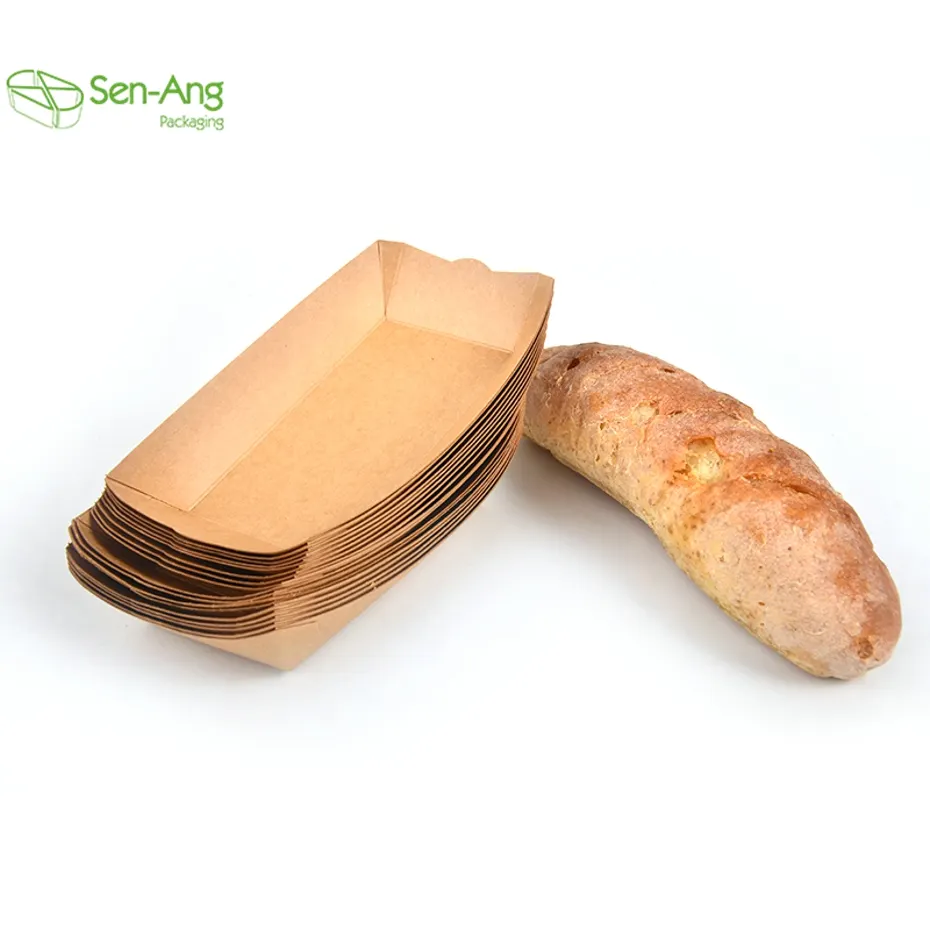 Senang02 Festival Meat Snack Hotdog Packaging Oil Proof Disposable Custom Paper Food Tray Grease Resistant Boat