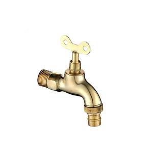 Robinet mural en cuivre avec poignée à 4 points, pour lavabo extérieur/intérieur, connecteur de tuyau, finition cuivre clair - Product Image 1