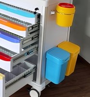 Chariot d'urgence médical hospitalier multicolore à 5 tiroirs, en plastique durable et léger, chariot de soins infirmiers, boîte à objets tranchants 3L, poteau IV, USI