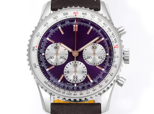 Un cronógrafo clásico de estilo aviador con esfera circular y esfera morada, reloj mecánico automático para hombres de negocios. - Product Image 2