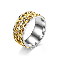 Bague Rotative Double Chaîne en Acier Inoxydable Électroplaqué 10mm pour Hommes et Femmes – Accessoire de Mode pour l'Approvisionnement Transfrontalier