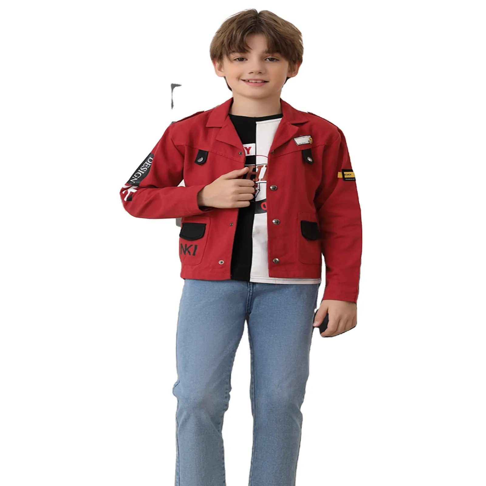 Kid Clothing Boys' Autumn Set 2024 New Children's Printed Long Sleeve Coat Winter Sports Three Piece Set