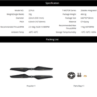 Hélice en fibre de carbone T-MOTOR NS22*6.6 de 22 pouces, poussée maximale de 11 kg, ultra-légère (33 g), 2 pales CW CCW pour drone multirotor à charge lourde