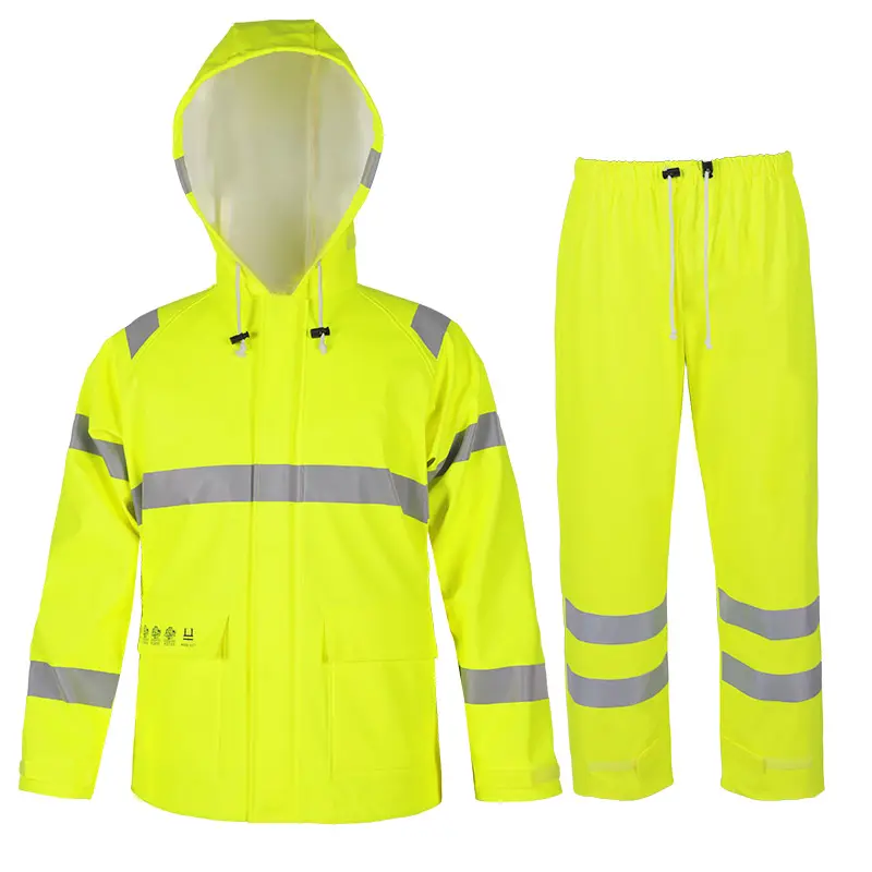 Wholesale waterproof FR reflective PU construction industrial work yellow raincoat for construction workers