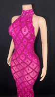 Robe de minuit Rose Rouge Brillant Strass Sexy Dîner Robes Femmes Soirée Élégance rose Robe De Bal
