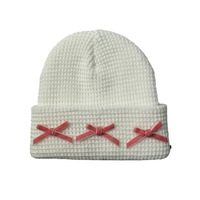 Bonnet tricoté de haute qualité en gros, bonnet d'hiver chaud en maille gaufrée avec nœud, bonnet de ski décontracté, bonnets vierges personnalisables avec logo