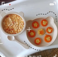Promotion écologique Snack pour enfants Vaisselle Fournitures d'alimentation pour bébés Aspiration Silicone Bavoir Assiette Bol Cuillère Ensemble