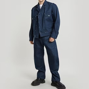 Premium Lavagem Escura Selvedge Denim <span class=keywords><strong>Blazer</strong></span> | Slim Fit Jean Jacket Set dos homens | Business Casual Estiramento Selvedge - Product Image 1