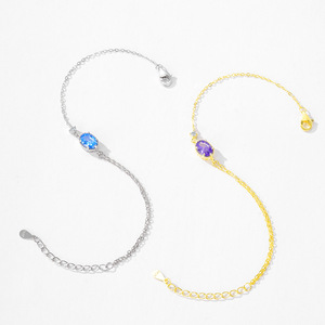 Pulsera de cadena con colgante de diseño geométrico de circonita de color plata de ley S925 como regalo para ella. Versión de cobre personalizable. - Product Image 4